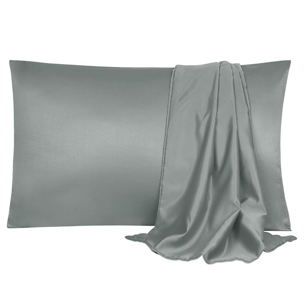 2pcs Silk Satin Pillowcase Soft Pillow Cases with Envelope Closure Grey